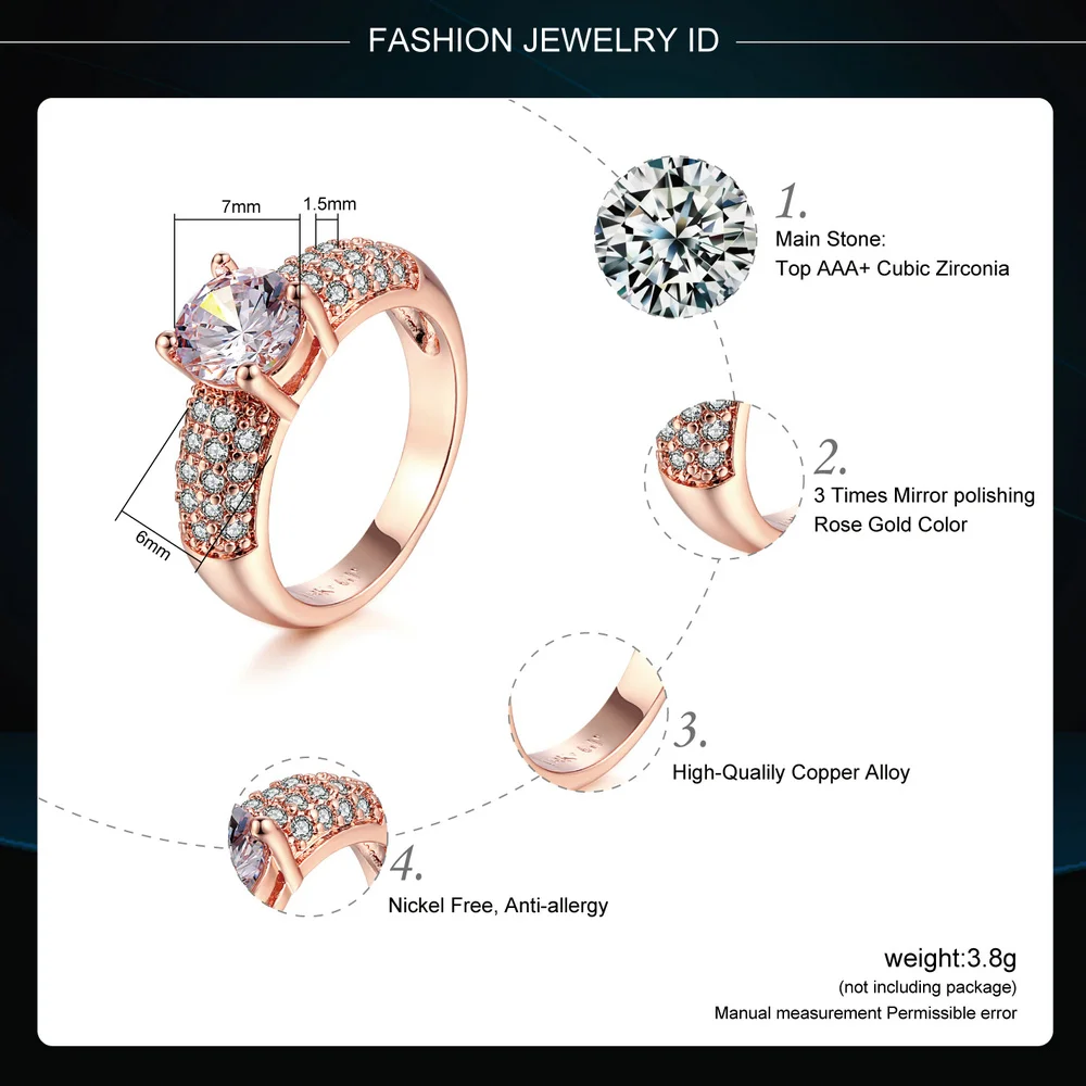 Double Fair Engagement Wedding Rings Cubic Zirconia Rose Gold Color CZ Stone Ring Jewelry For Women anel HotSale DFR105