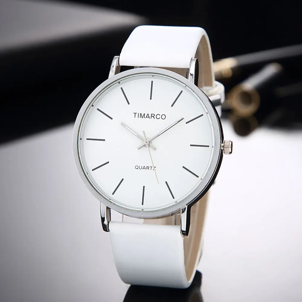 Relojes de Cuero blanco de estilo Simple para Mujer, Reloj de pulsera informal minimalista, Reloj de cuarzo para Mujer 2023