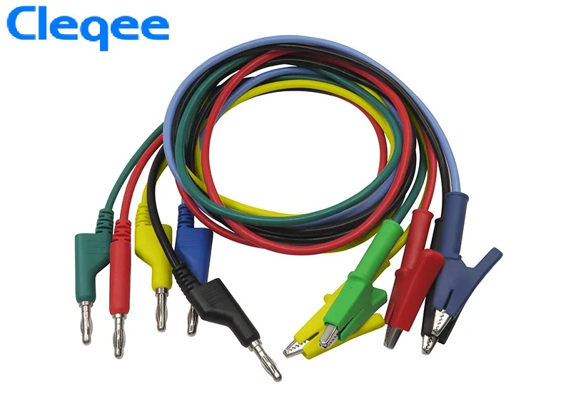 

Hot Cleqee P1037 1Set 5Pcs 1M 4mm Banana Plug to Alligator Clip Crocodile Test Probe Lead Wire Test Cable