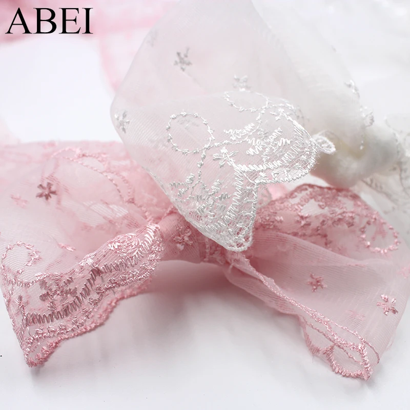 10yards/lot White Pink Organza Embroidered Lace Ribbon Diy Garment Apparel Fabric lace Material Handmade Doll Dress Accessories