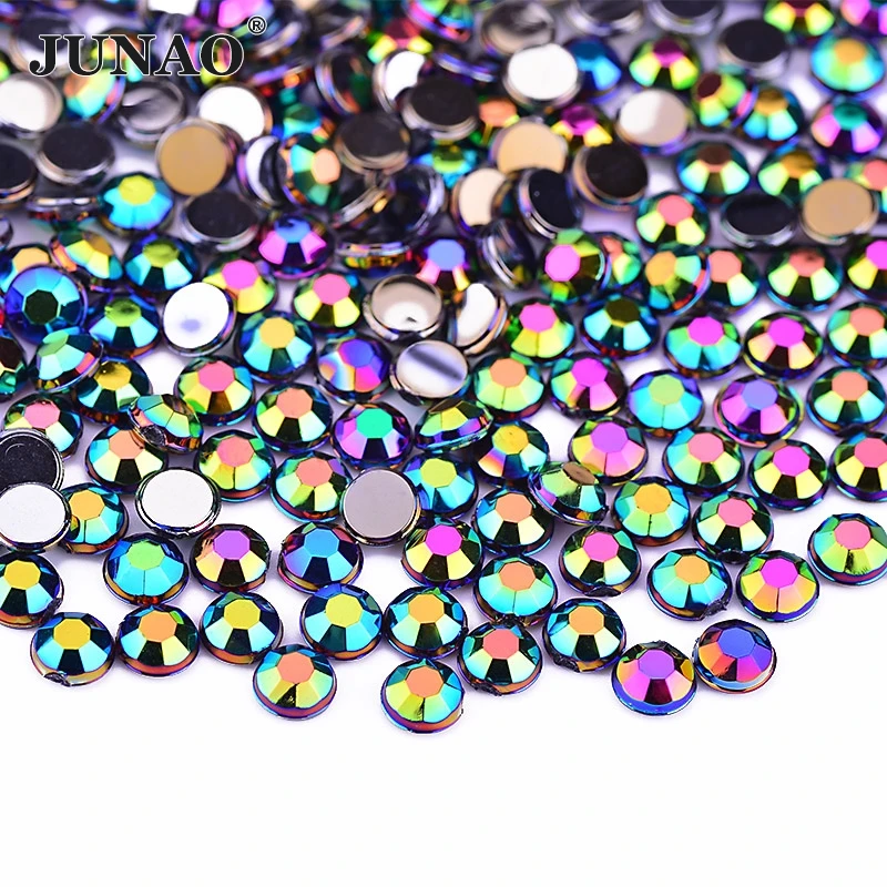 JUNAO 4mm Black AB Crystal Small Nail Rhinestones Non Hotfix Strass Flatback Acrylic Stones Round Diamond Beads for DIY Crafts