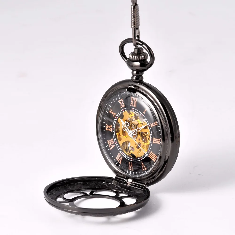 8940     Black Mechanical Petals Retro Fashion Simple Engraving Handmade Round Mechanical Watch Unisex