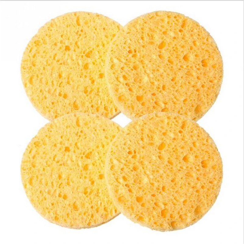 10 PCs Natural Wood Fiber Face Wash Cleansing Sponge Beauty Makeup Tools Accessories Round Yellow 8cm Dia