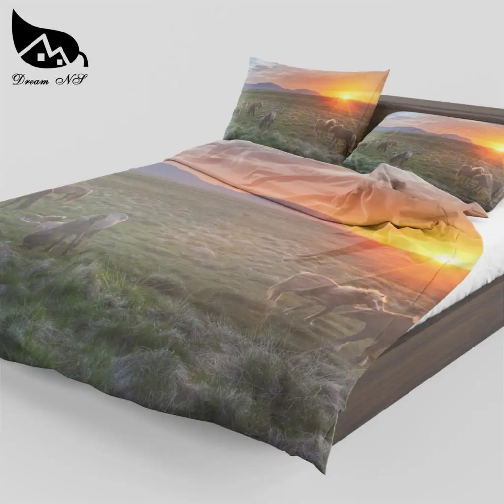 Dream NS Customize your design Polyester cotton home textile products 3D-effect kussensloop horses in the sunset SMY60