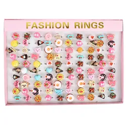 10 Pcs Mixed Cute Simulation Cake Food Charm Children Finger Rings Adjustable Fancy Kids Party Gifts Jewelry Wholesale