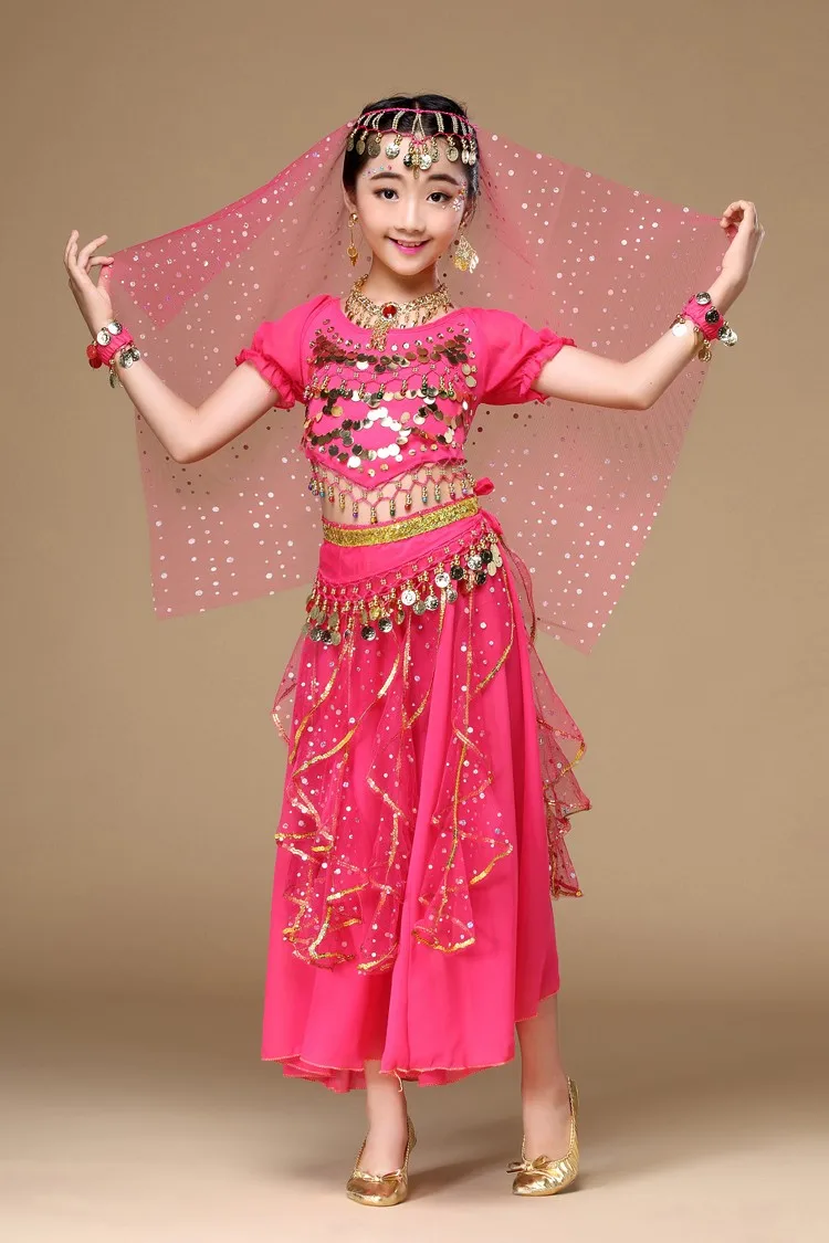 4 pçs/1 conjunto criança menina índia profissional dancewear crianças trajes de dança do ventre para meninas egito traje de dança do ventre para menina
