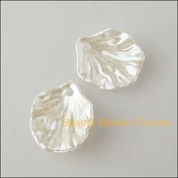 100Pcs White Plastic Acrylic Leaf Shell Charms Pendants 17x19.5mm