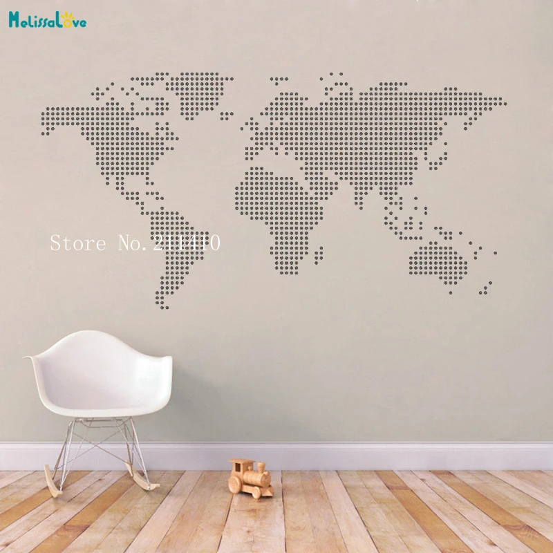 Dotted World Map Vinyl Wall Sticker Home Decoration For Living Room Self-adhesive Novel fashionable Design Art Decals YT731