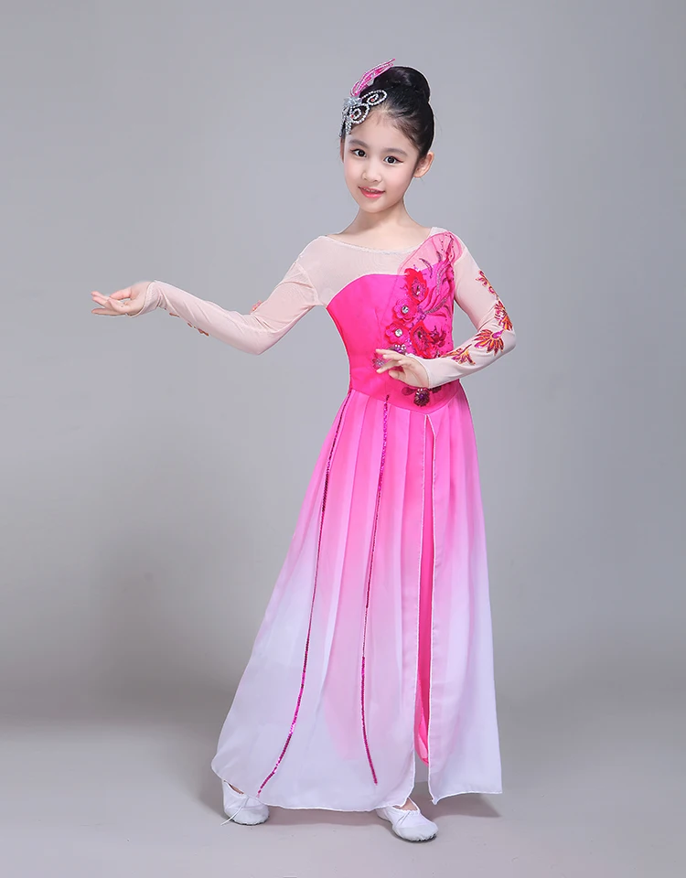 Chinese stijl Hanfu nieuwe stijl kinderen Yangko kleding fan dance klassieke folk dansvoorstelling kleding