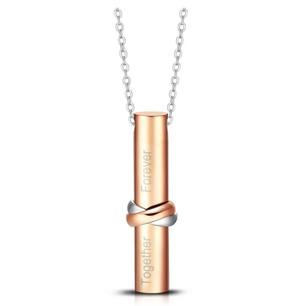 Stainless Steel Together Forever In Loving Memory Infinity Cylinder Pendant Memorial Urn Necklace Cremation Jewelry