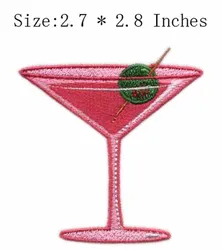 Red Martini Glass Embroidery Patch 2.7 Inch Wide Noble Design for Shirt Or Cloth Stick Application