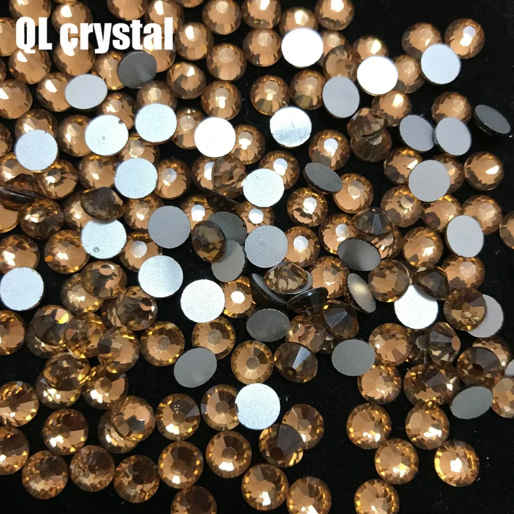 Brown Glue on Glitter Flatback Glass Crystal Non Hot fix rhinestone For Gymnastics Clothes Shoes 3D Nail Art Decoration