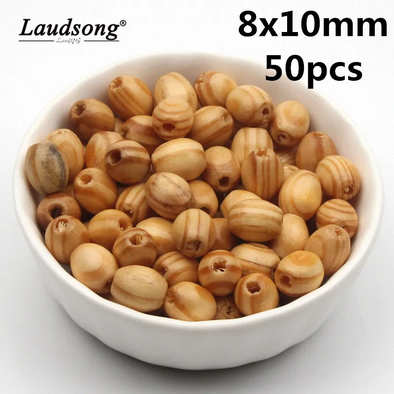 100PCS Various Sizes Natural Pine Wood Spacer Beads Oval Egg Shaped Wooden Beads For Jewelry Making DIY Handicrafts Accessories