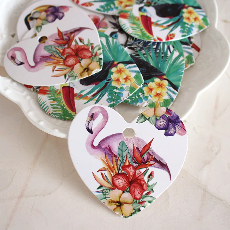 

flamingo 50pcs heart shape tropical animal flower design paper labels packaging decoration tags
