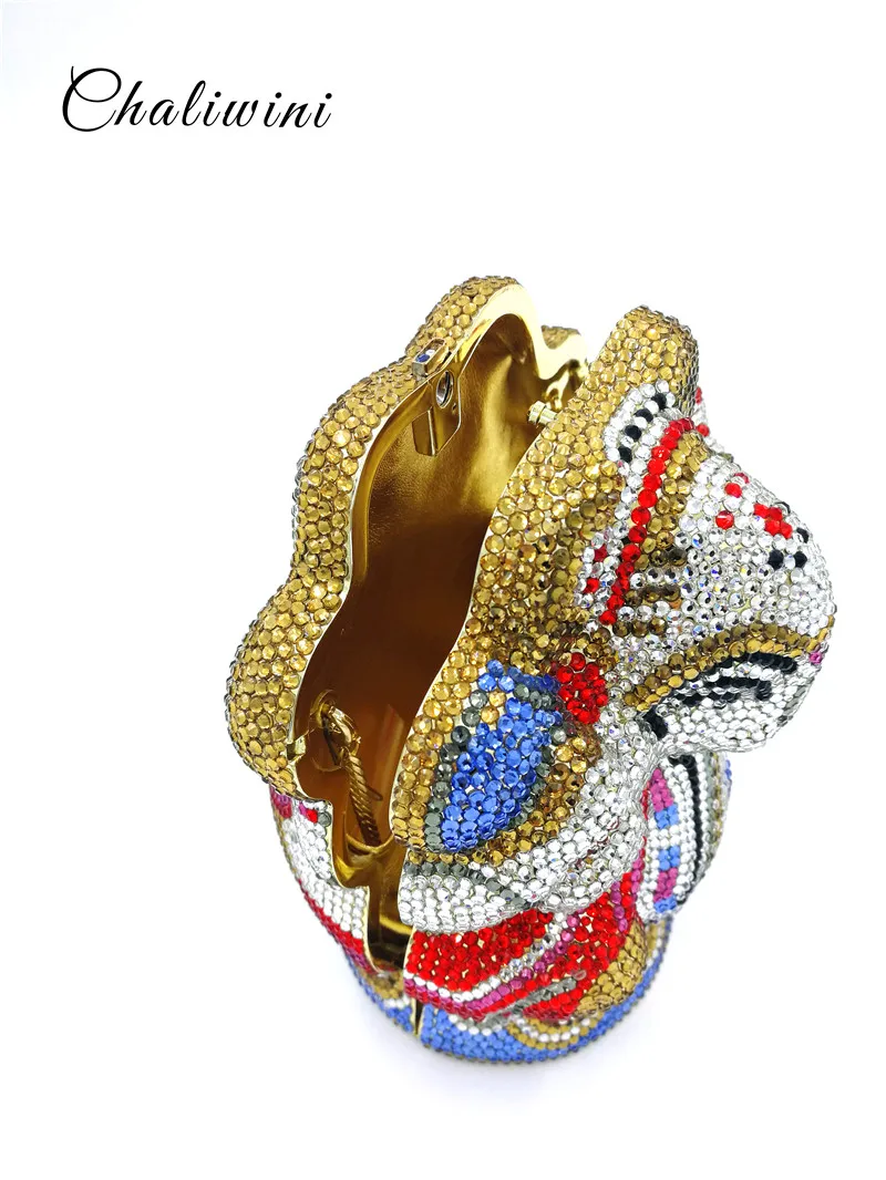 Chaliwini  Multi Crystal Thai Buddhist Elephant Women Evening Clutch Bag Wedding Party Minaudiere Handbag Metal Clutch bag image 6