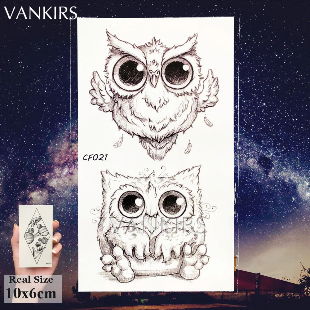 Cute Lovely Small Owl Feather Angel Arm Cartoon Tattoos Stickers Women Children Custom Tattoo Temporary Body Art Black Tatoos