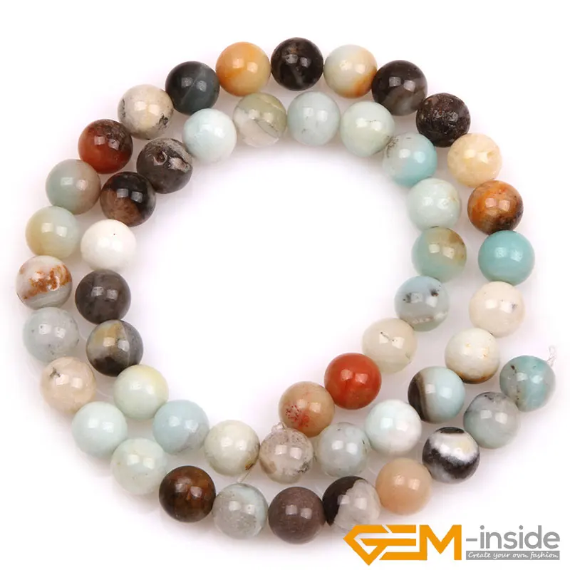 Natural Stone Multi-color Amazonite Round Beads For Jewelry Making 15