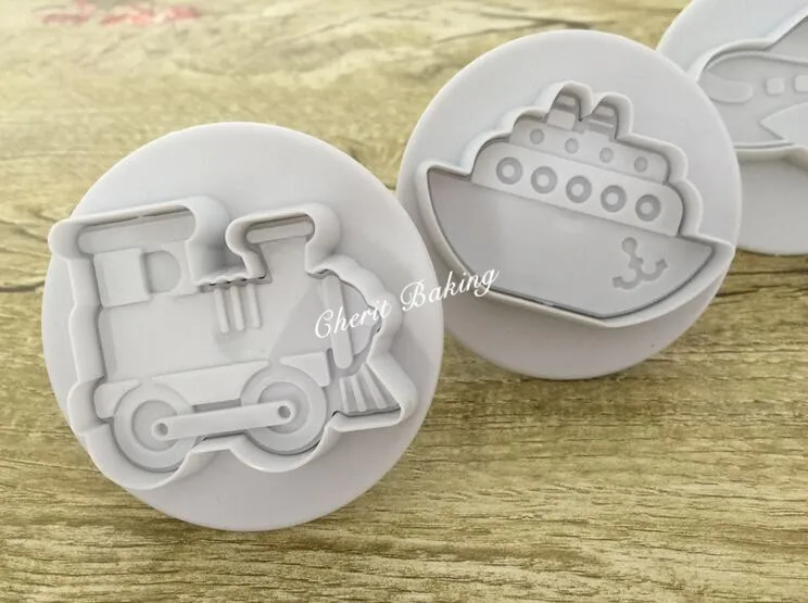 1 Set/4pc Transportation Series Cookie Cutter Plane Train Ship Car Fondant Cake Mold Press Mould Cake Decoration