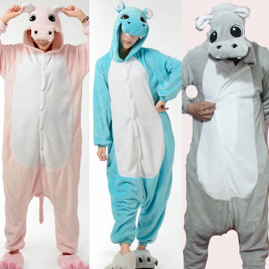 

Cute Hippo Adult Onesie Animal Flannel Pajamas Winter Warm Sleepwear Robe Cartoon pijamas unisex Cosplay Halloween Costume