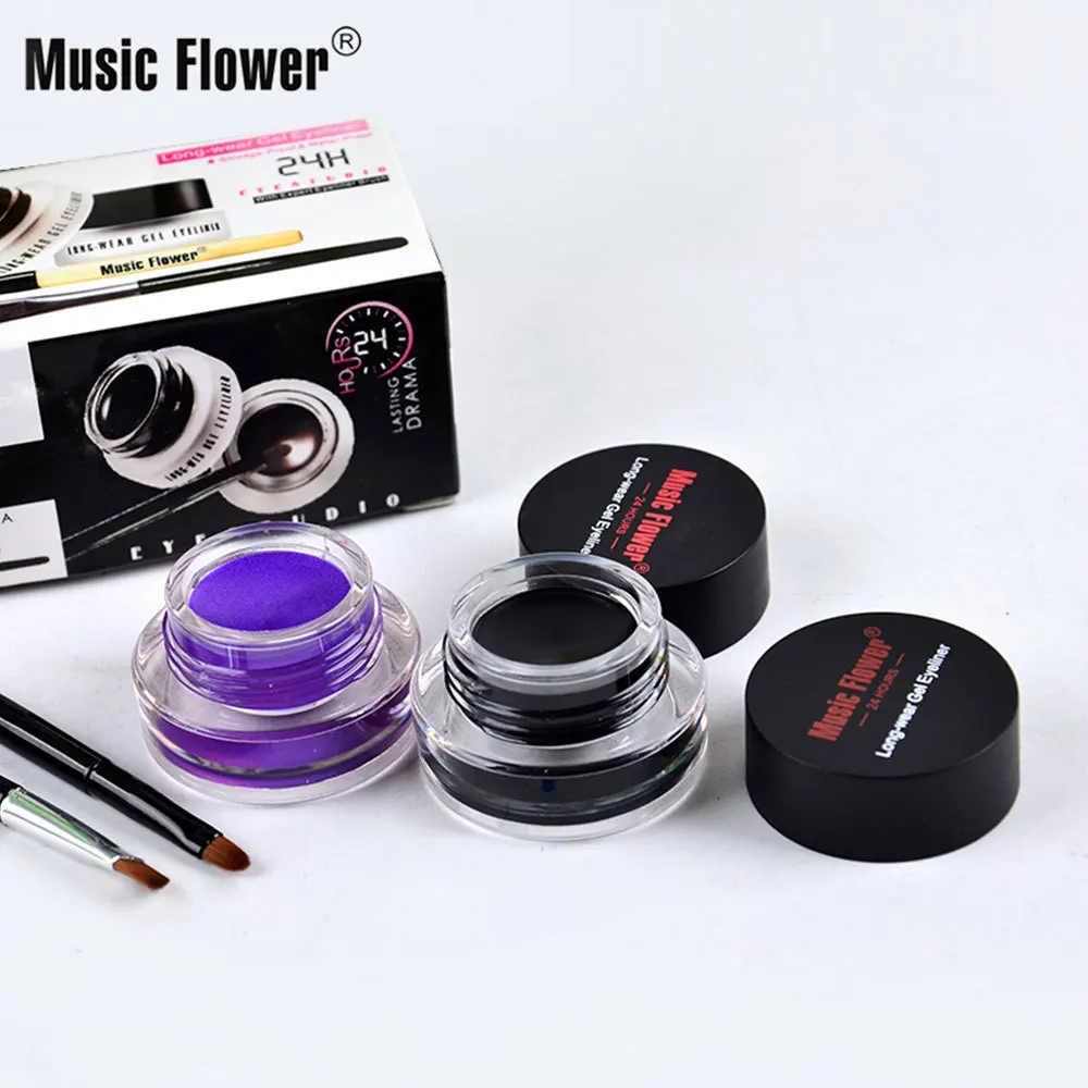 Music Flower Eye Makeup 2 in 1 Brown Black Gel Eyeliner Cream Water-proof Creamy Texture Eye Liner Set With Brushes