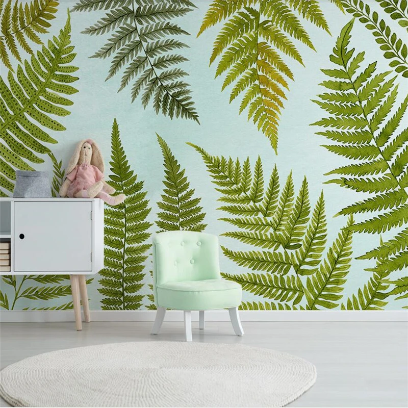 

wellyu Nordic simple small fresh green leaves watercolor style wall custom large mural wallpaper papel de parede para quarto