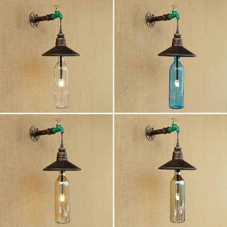 American Glass Bottle Wall Lamp Retro Country Loft Style LED lamps Industrial Vintage Iron wall light for Bar Cafe Home Lighting