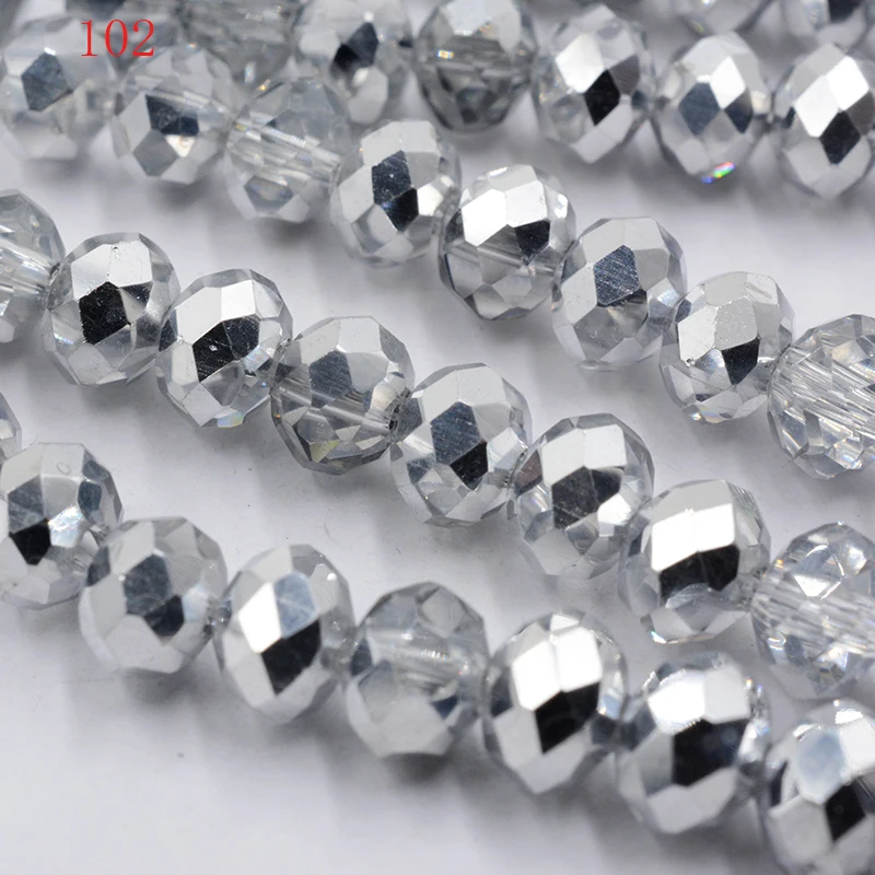 FLTMRH Wholesale Faceted silver color Glass Crystal Rondelle Spacer Beads 6mm Pick Siz Free Shipping