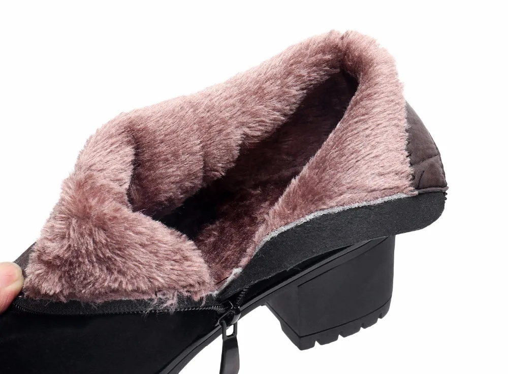 GKTINOO Stivaletti con plateau da donna Punta tonda Scarpe invernali in pelle scamosciata di mucca Stivali da donna in vera pelle Stivali autunnali