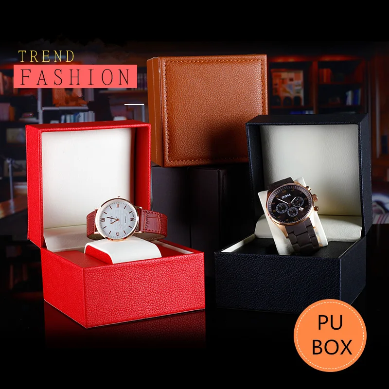 

High Quanlity PU Watch Box Single Black Leather Watch Storage Box Mens Watch Gift Case New Watch Display Boxes W088