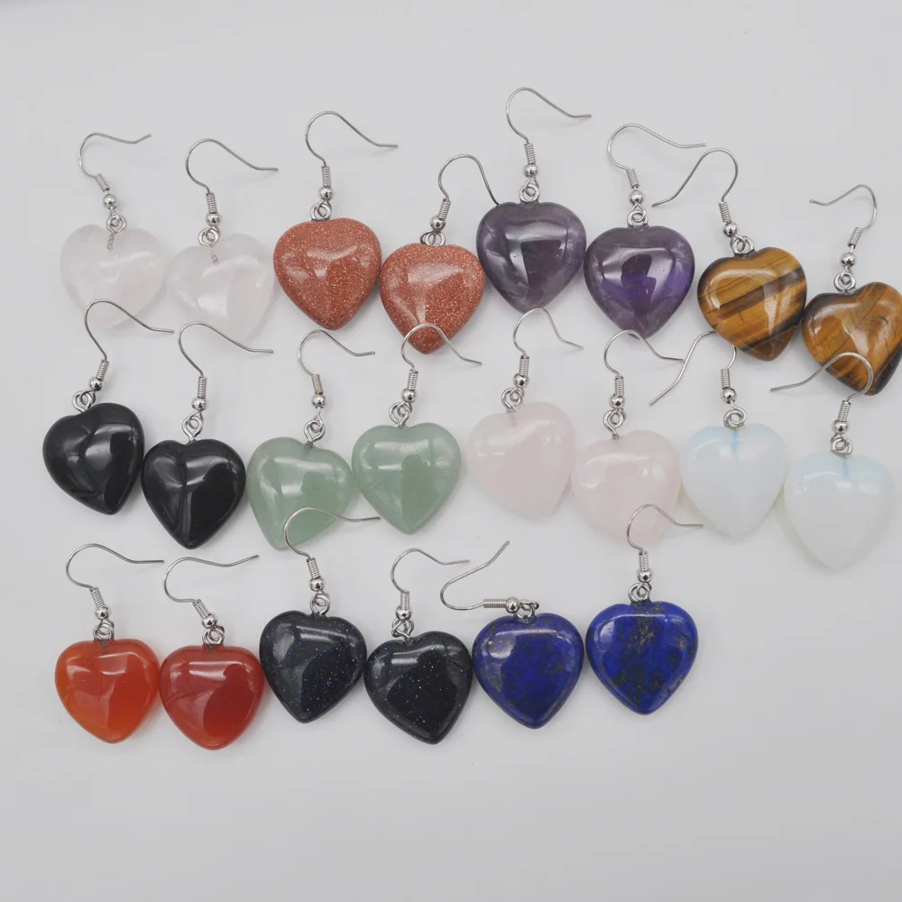 Tigereye Aventurine Sandstone Lapis Agate Crystal Opal Green Aventurine Stone Heart Beads Dangle Earrings Jewelry For Woman Gift