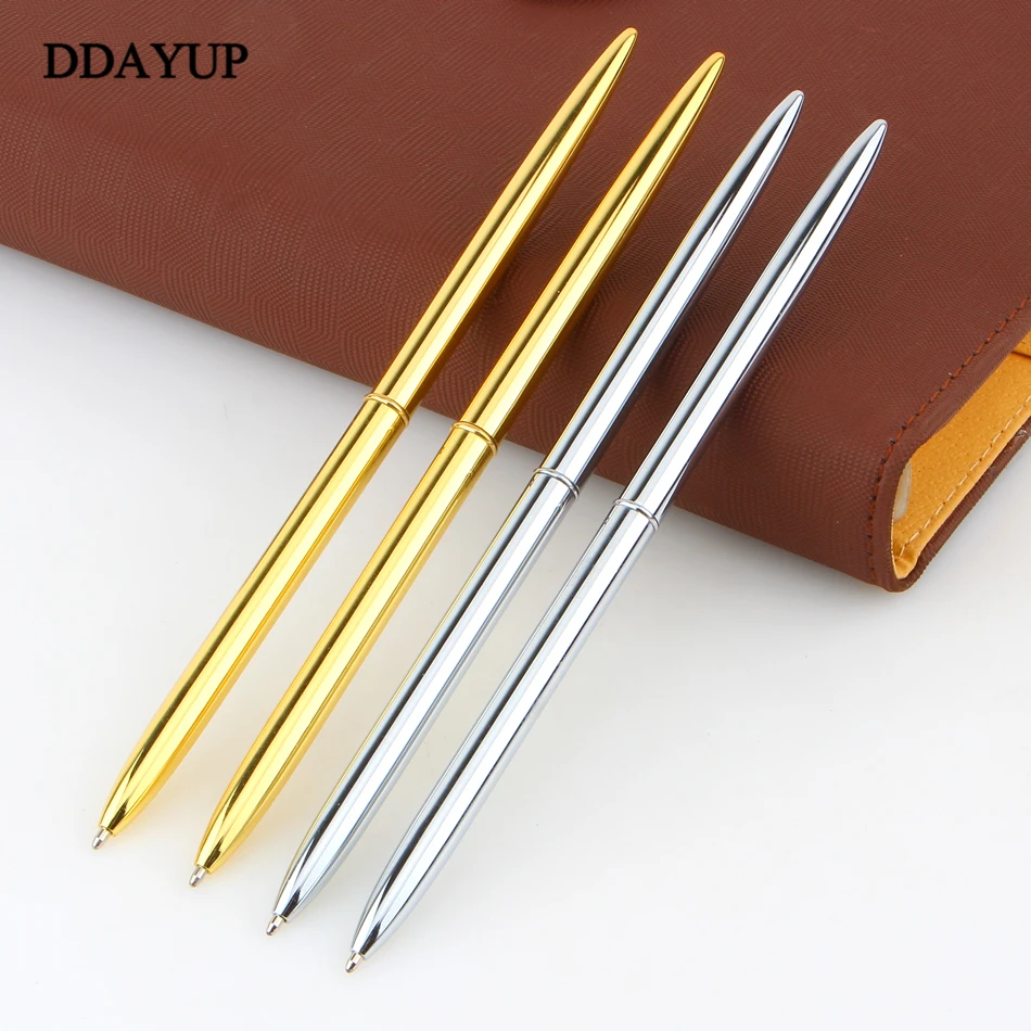 Slim Light Gold And Silver Color Rotating Ballpoint Pen Slender Metal Oily For Business Writing Gift Office Supplies