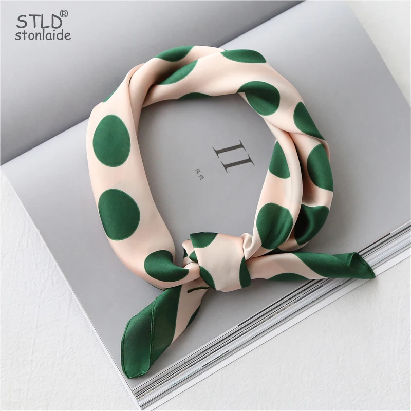 Classic TOP Women Silk Scarf Small 60CM Square Satin Women Neckerchiefs Dots With Anima Clean Printing Kerchief Hair Bag Scarfs