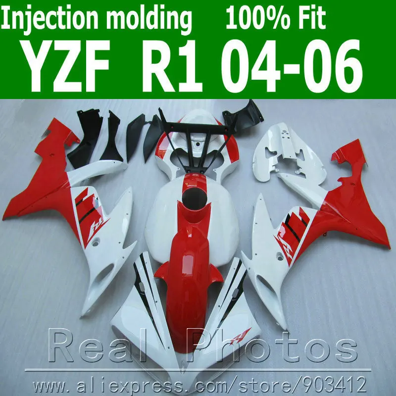 

100% комплект обтекателей для литья под давлением для YAMAHA R1 2004 2005 2006, красный, белый, черный, комплект обтекателей 04 05 06 YZF R1 AS2