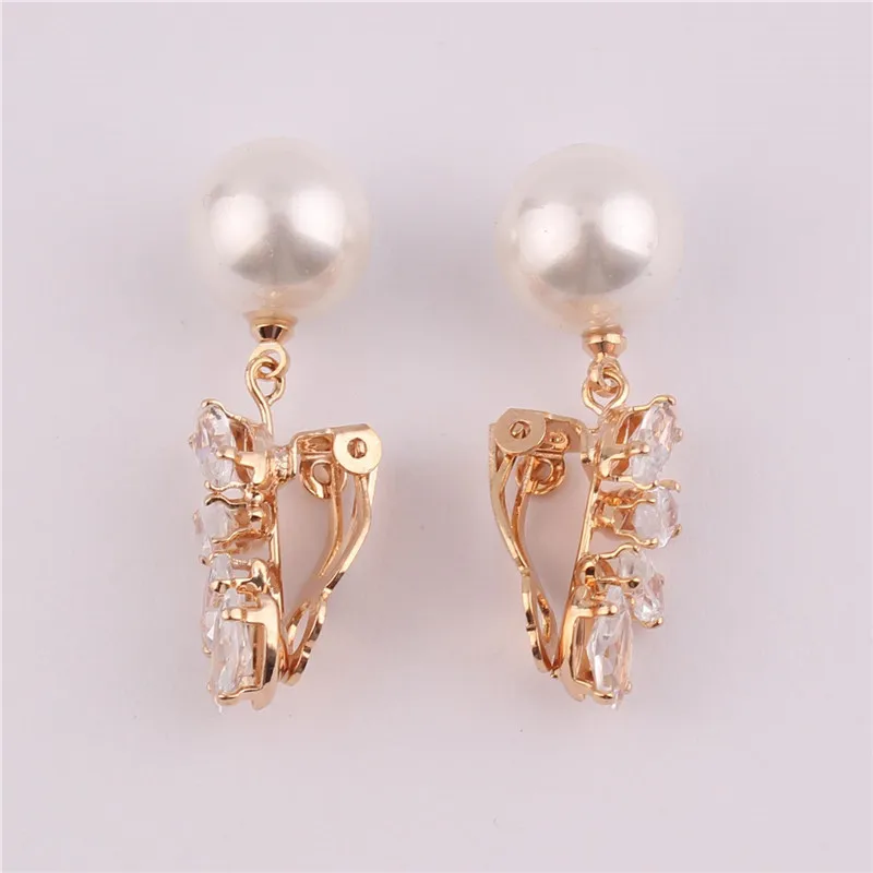 GRACE JUN Clip on Earrings No Pierced for Women Fashion Korea Style AAA CZ Pearl Earrings No Ear Hole Earrings Best Jewelry Gift