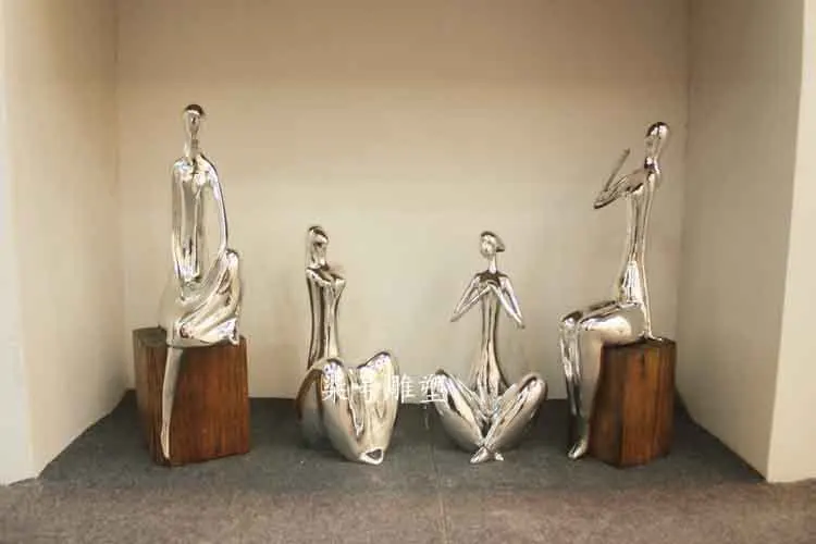 Creative home decorations modern abstract sculpture character hotel furnishings silver plating resin floor Decoration