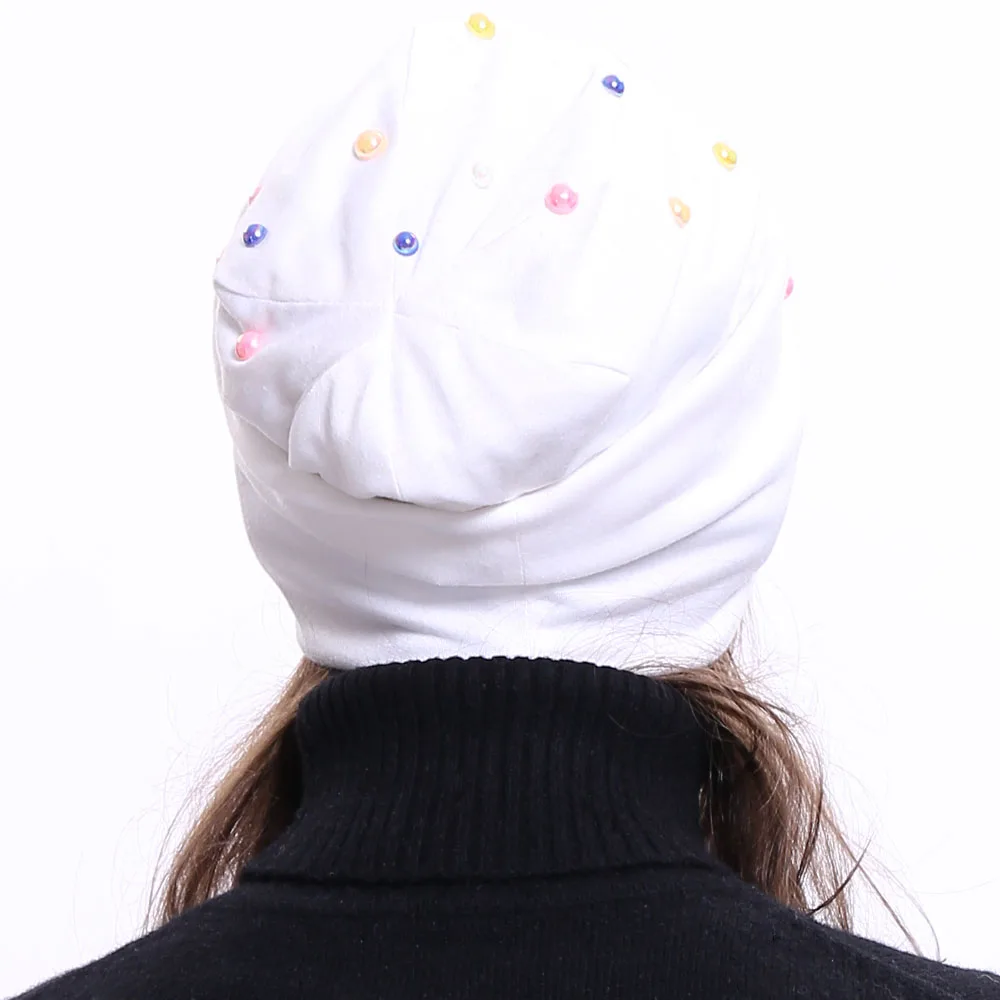 Geebro nowa damska czapka typu Beanie 2020 jesień Multicolor Pearl Slouchy Skullies czapki dla kobiet kobiet zwykły kominiarka Bonnet