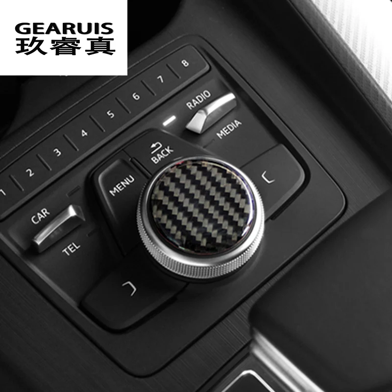 10pcs Car-styling carbon fiber Multimedia button decorative 3D sticker For Audi A4 B9 2017 Year emblem interior accessories