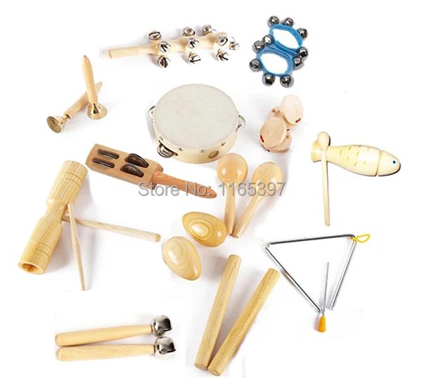 Freeship fine quality 12pc children kids wooden wood metal percussion musical instrument toy set music early educational toy