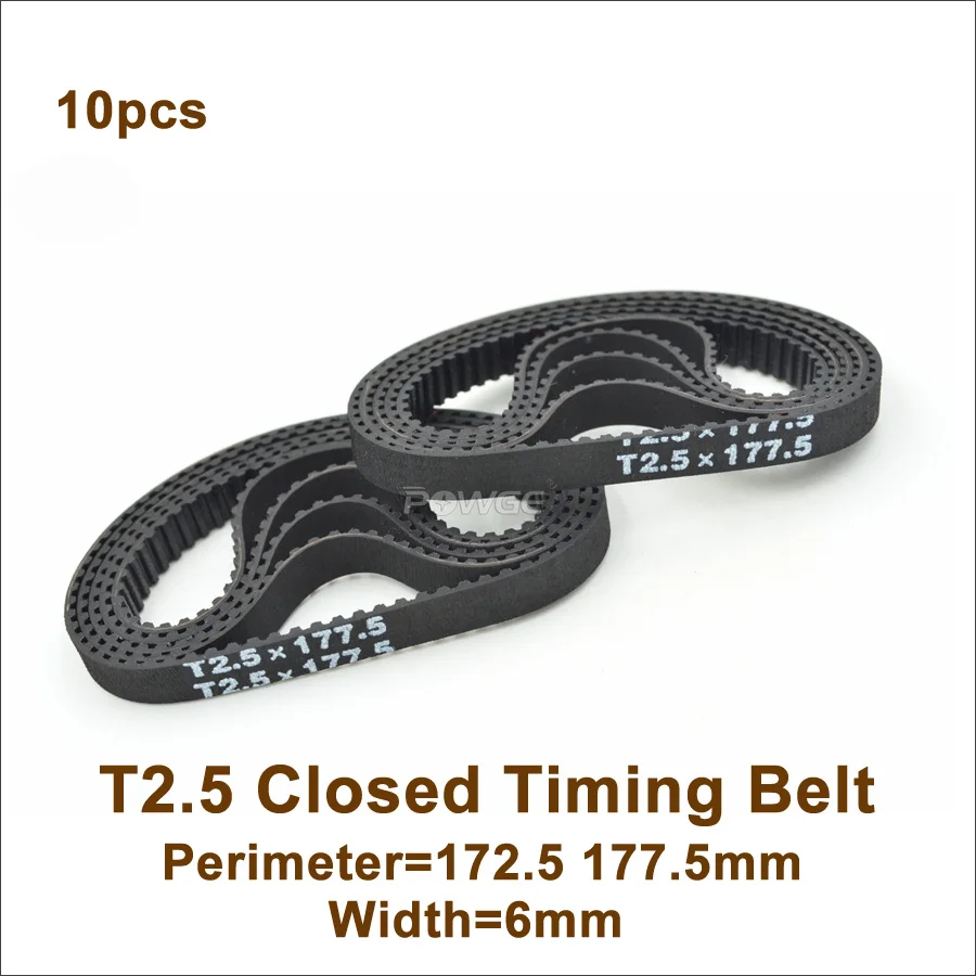 

POWGE 172.5 T2.5 Timing Belt Width 6mm Perimeter 172.5 177.5mm Teeth 69 71 T2.5 Closed-Loop Rubber Belt T2.5 Timing Pulley 10pcs