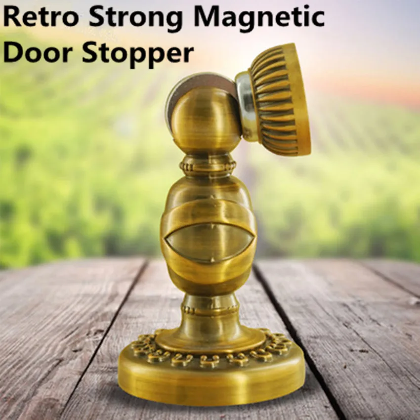 European retro classic yellow bronze solid wooden door stopper Creative Strong magnetic heavry solid door stops Antique style