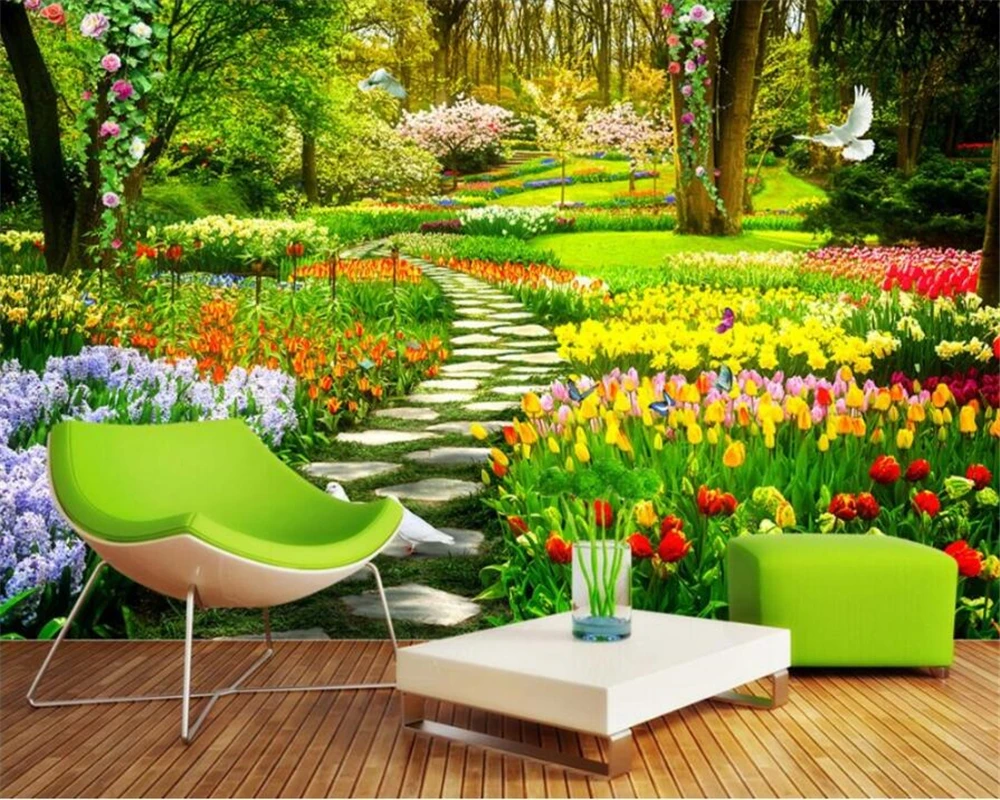 

wellyu Custom Large Wallpaper Mural 3D Photo обои Garden Park Trail 3d Landscape TV Background Wall paper 3D papel de parede