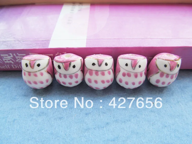 10pcs 14mmx15mm Super Cute Cabinet Handpainted Ceramics Magenta Owl Spacer Beads Charm/Finding,DIY Accessory Jewellry Making