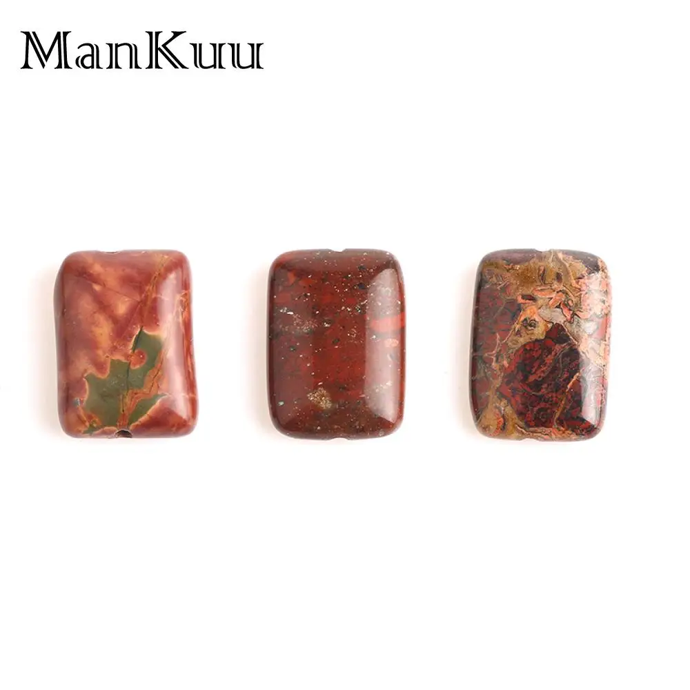 ManKuu 13*18mm rectángulo marrón rojo cuentas de piedra patrón de madera polaco piedra de pino rojo cuentas de piedra Natural para la fabricación de joyas 5 unids/lote