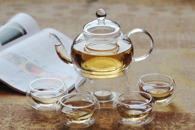 10pcs/set heat-resistant glass herbal  teapot set 1pc 600ml teapot+1pc warmer+4pcs cup+4pcs saucers JO 1051