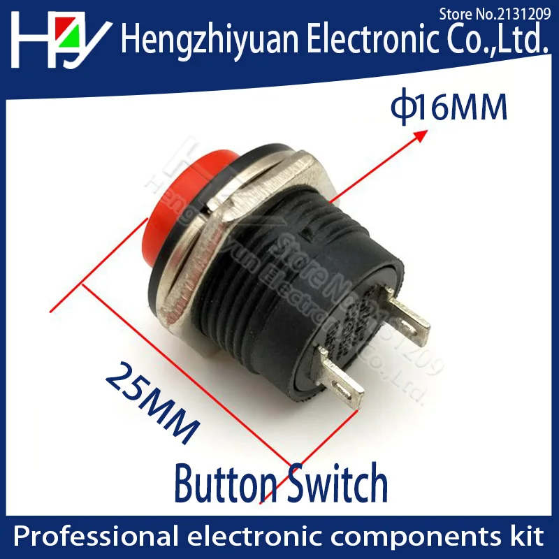 Hzy 18pcs/lot 16MM Self Return Momentary Push Button Switch 6A/125VAC 3A/250VAC Jog switch Self reset button switch