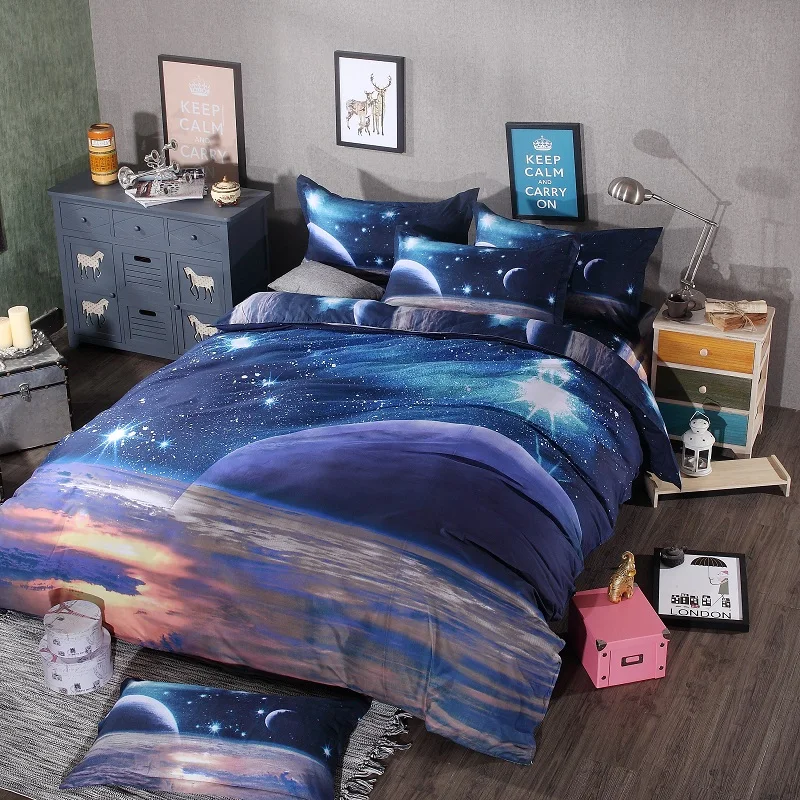 

Hipster Galaxy 3D Bedding Set Universe Outer Space Themed Galaxy Print Bed linen Duvet cover & pillow case bedclothes70