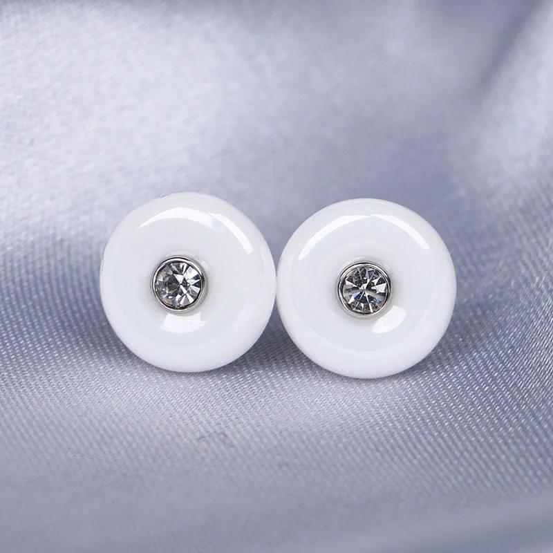 2019 Simple Romantic Crystal Stone One Round Stud Earrings For Women Rhinestone Ceramic Earrings For Party Healthy Jewelry