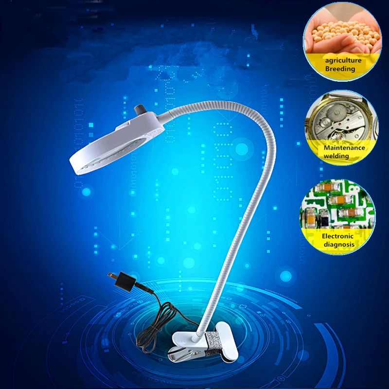 

Magnifying Glass 5X Desk Table Reading Lamp Light with Clamp 100MM LED Magnifier Metal Hose To Identify Electronic Maintenance