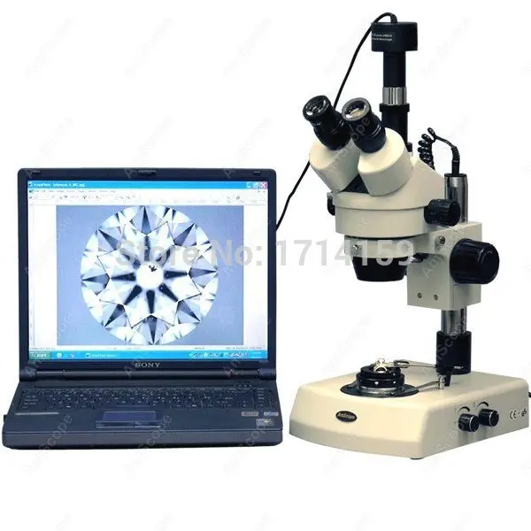 

AmScope Darkfield Trinocular Stereo Microscope 3.5X-90X on Pillar Stand+ Dual Halogen Lights and 9MP USB 2.0 Camera
