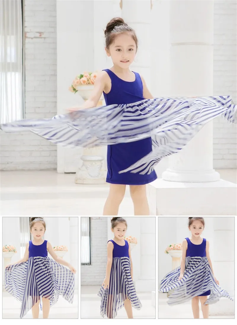 3-10 years striped Modal cute sweet Beach Dress baby girl safe and comfortable Swim cover ups Summer 2016